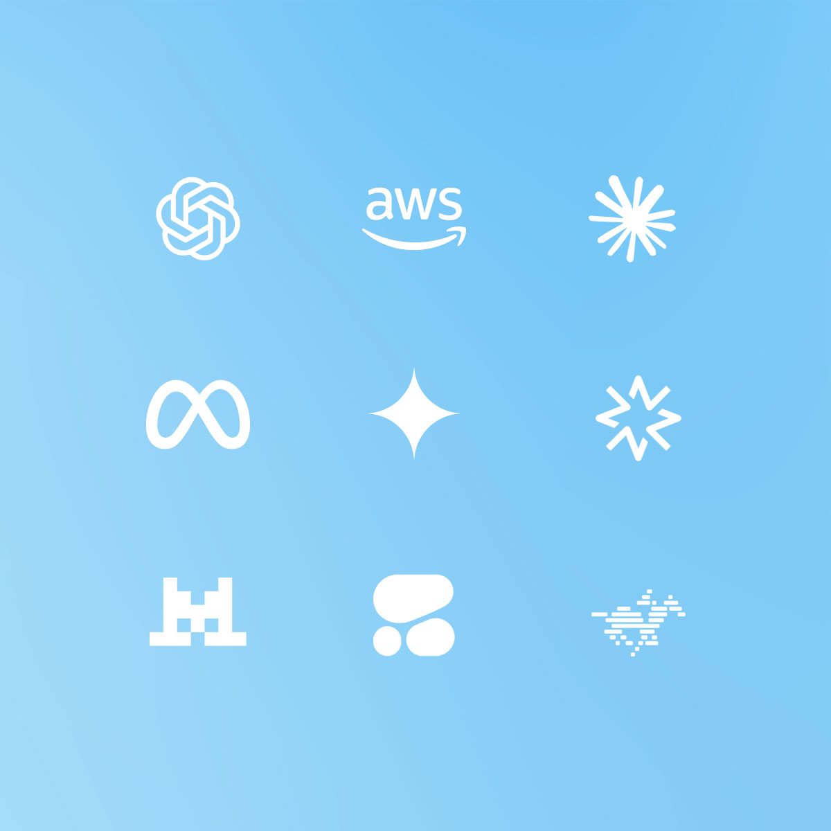 OpenAI, AWS, MetaなどさまざまなLLMファウンダーのロゴ
