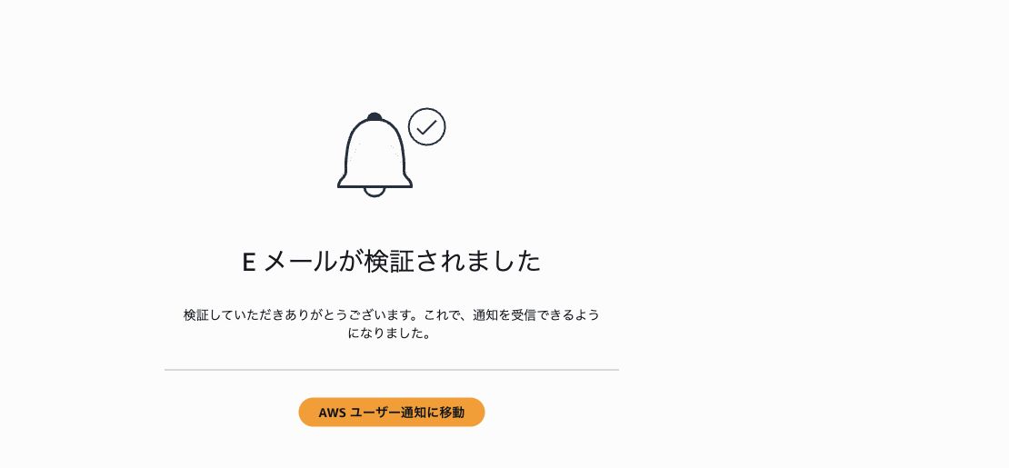 AWS User Notificationsのメール認証完了画面
